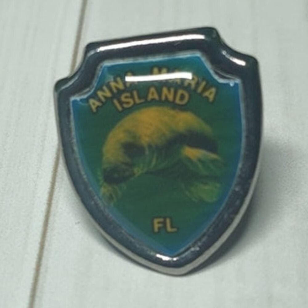 Anna Maria Island Florida Manatee Souvenir Crest Shaped Lapel Pin